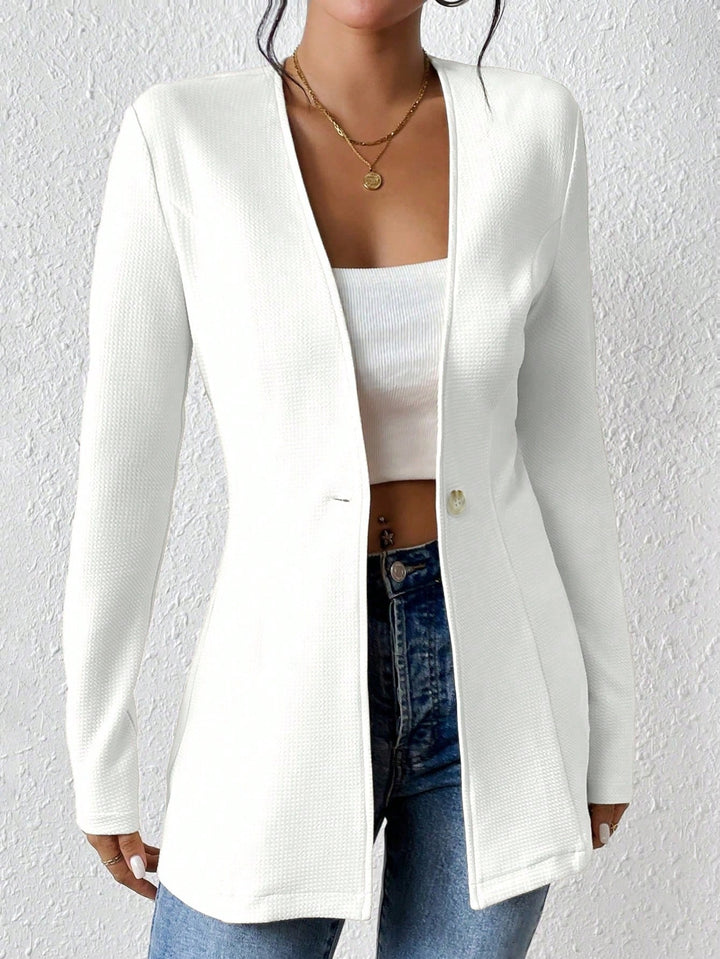 Damen Taillierter kragenloser Longblazer mit Ein-Knopf-Verschluss Echo Archiv