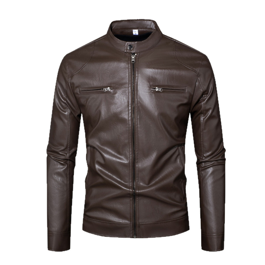 Herren Slim-Fit Lederjacke im Bikerstil mit Stehkragen, Reißverschlusstaschen und weichem Lammnappa Echo Archiv