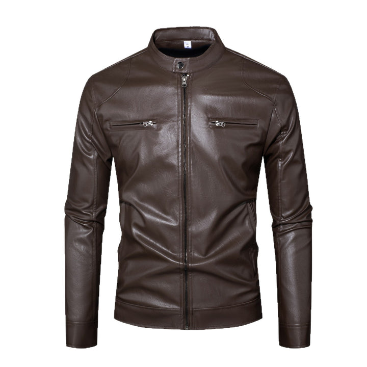 Herren Slim-Fit Lederjacke im Bikerstil mit Stehkragen, Reißverschlusstaschen und weichem Lammnappa Echo Archiv