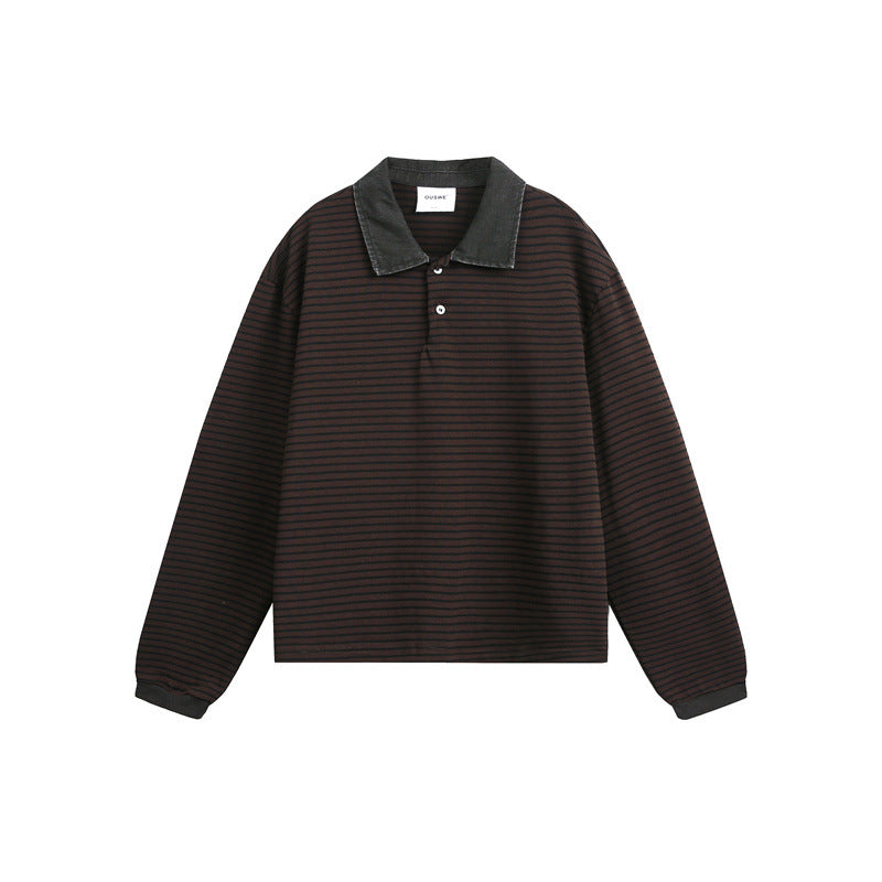 Unisex Relaxed-Rugby-Poloshirt mit Cordkragen und feinem Ringelstrick Echoarchiv