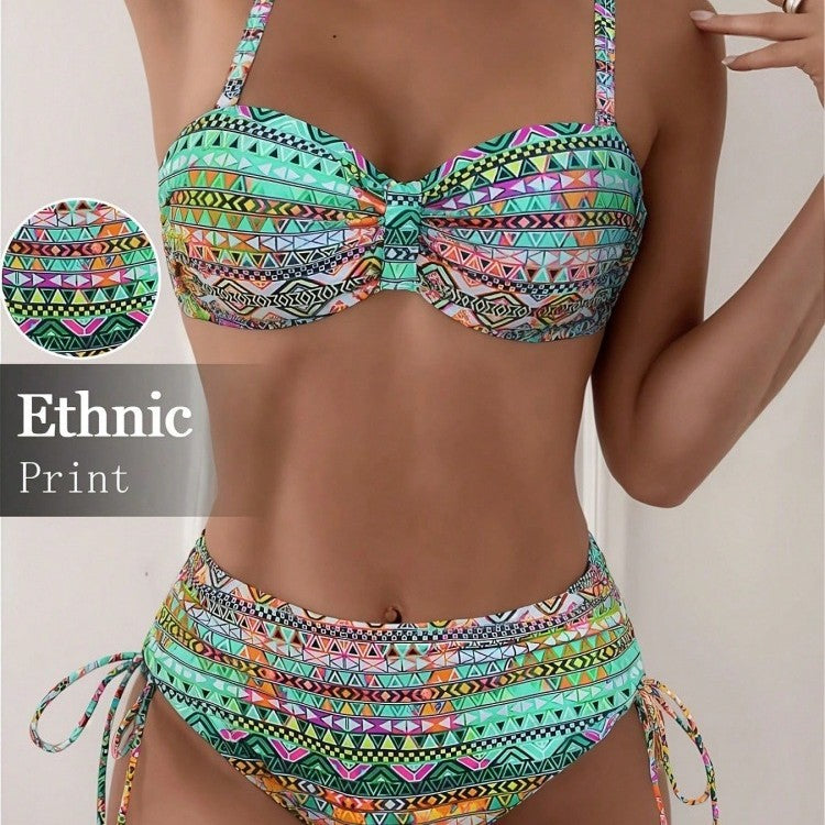 Damen Bikini-Set mit ethnischem Druck und verstellbaren Trägern Echo Archiv