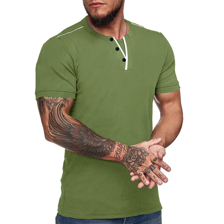 Herren Kurzarm Hemd mit modischem Henley-Ausschnitt und strukturiertem Design Echoarchiv