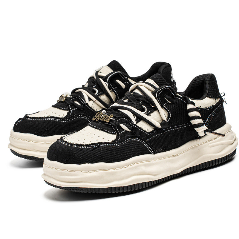Damen denim-Plateau-Sneaker mit kontrastnähten, wattierter Wellenlaufsohle und verzierten Schnürdetails Echo Archiv