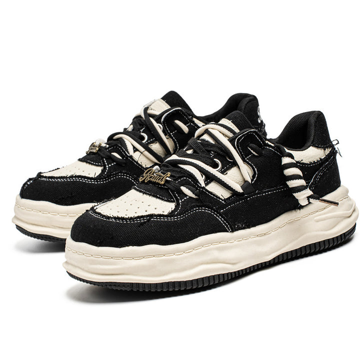 Damen denim-Plateau-Sneaker mit kontrastnähten, wattierter Wellenlaufsohle und verzierten Schnürdetails Echo Archiv
