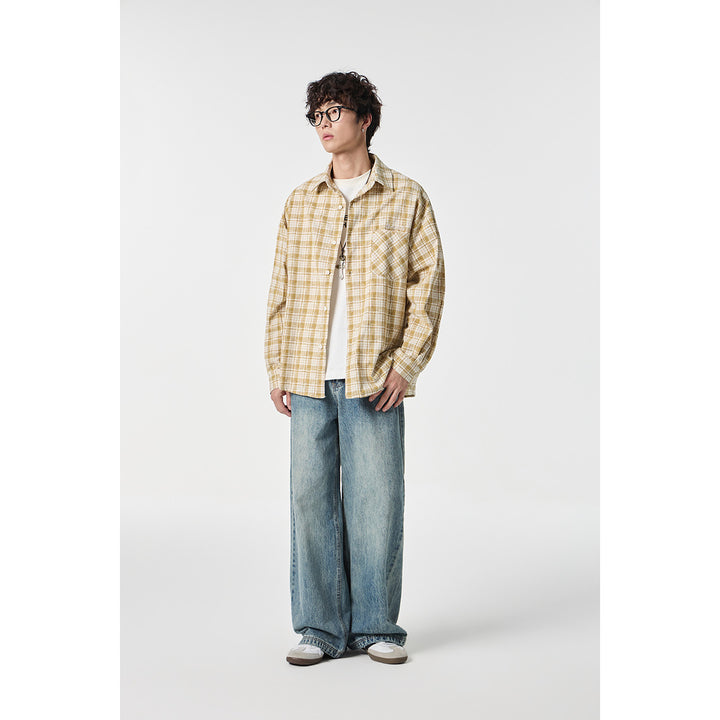 Unisex Oversize Karo-Hemdjacke aus leichter Baumwollmischung mit aufgesetzter Brusttasche Echoarchiv