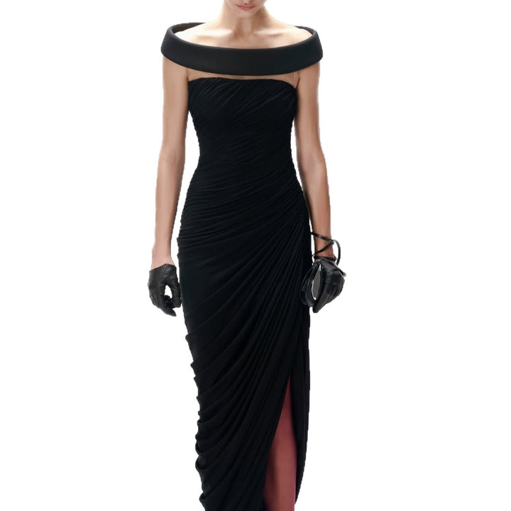 Damen Elegantes, schulterfreies Maxikleid mit raffinierten Drapierungen und hohem Schlitz Echo Archiv