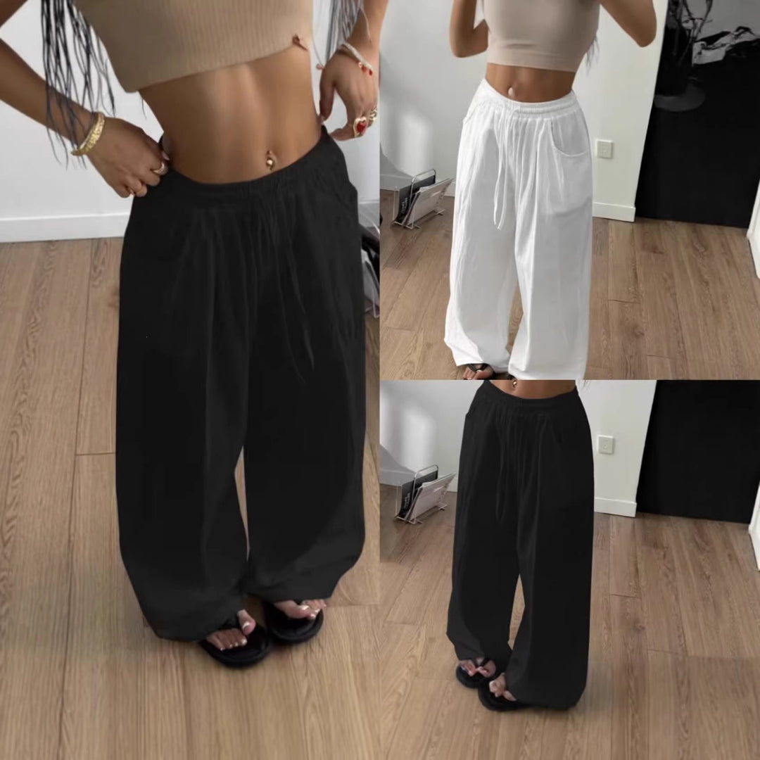 Damen Weite Leinenmix-Hose mit hohem Elastikbund, Kordelzug und Seitentaschen Echo Archiv