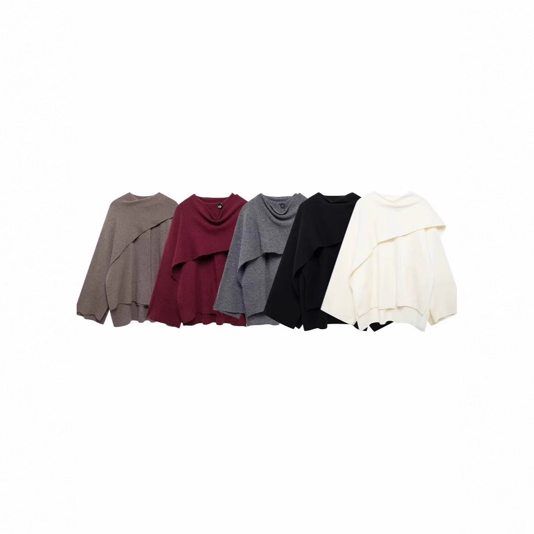 Damen Asymmetrisches Wollmix‑Cape mit Wasserfallkragen und weitem Fall Echoarchiv