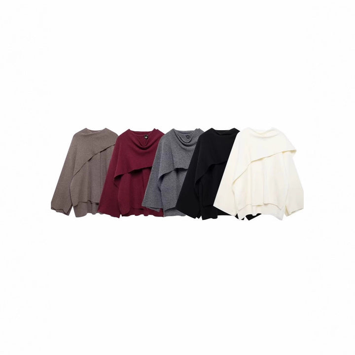 Damen Asymmetrisches Wollmix‑Cape mit Wasserfallkragen und weitem Fall Echoarchiv