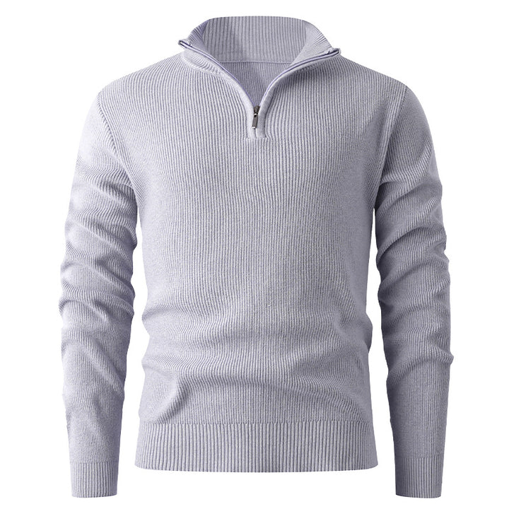 Herren nan Slim-Fit Halbzip-Strickpullover aus Merino-Baumwollmix mit verstärktem Stehkragen Echo Archiv