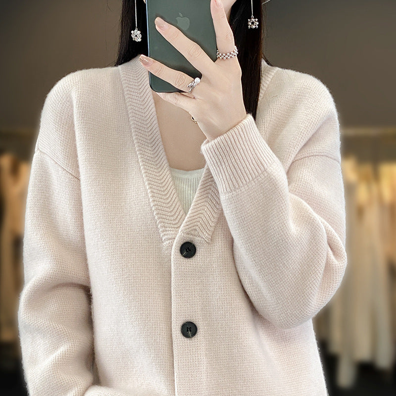 Damen Weicher Boxy-Longcardigan mit tiefem V-Ausschnitt und feiner Rippkante Echoarchiv