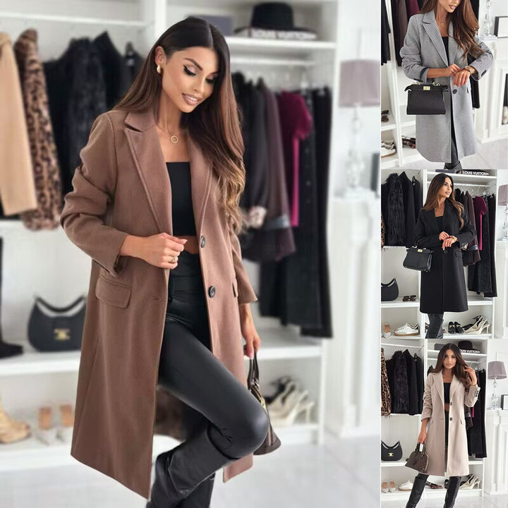 Damen nan taillierter knielanger Wollmix-Classicmantel mit Reverskragen und geraden Pattentaschen Echo Archiv
