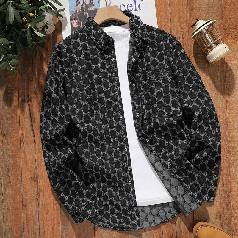 Herren modische Overshirtjacke aus hochwertigem Denim mit einzigartigem Muster Echoarchiv