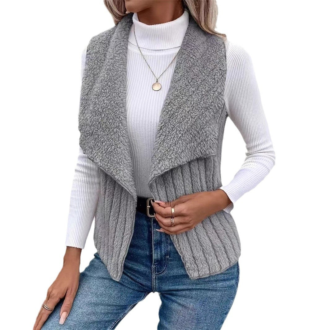 Damen nan kuschelige ärmellose Teddy-Fleece-Weste mit großem Schalkragen und strukturierter Rippenoptik Echo Archiv