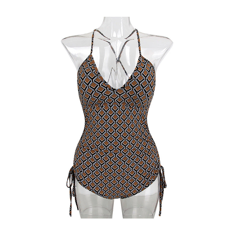 Damen Einteiliger Badeanzug mit verstellbarem Schnürdetail und geometrischem Design Echo Archiv