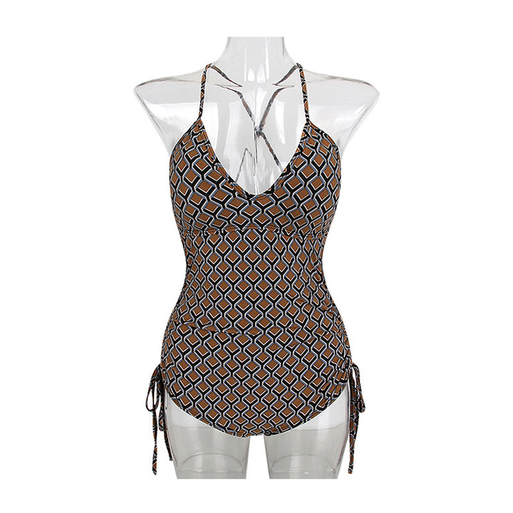 Damen Einteiliger Badeanzug mit verstellbarem Schnürdetail und geometrischem Design Echo Archiv