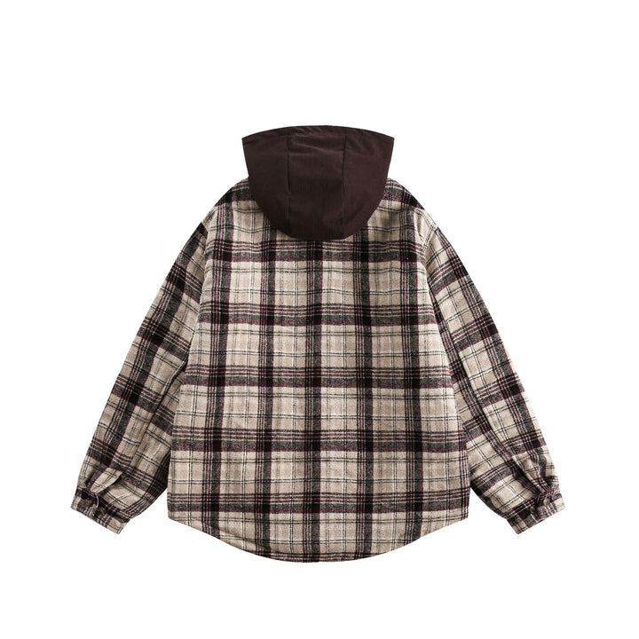 Unisex Oversize-Karo-Überhemd mit Kapuze und Teddyfutter Echoarchiv