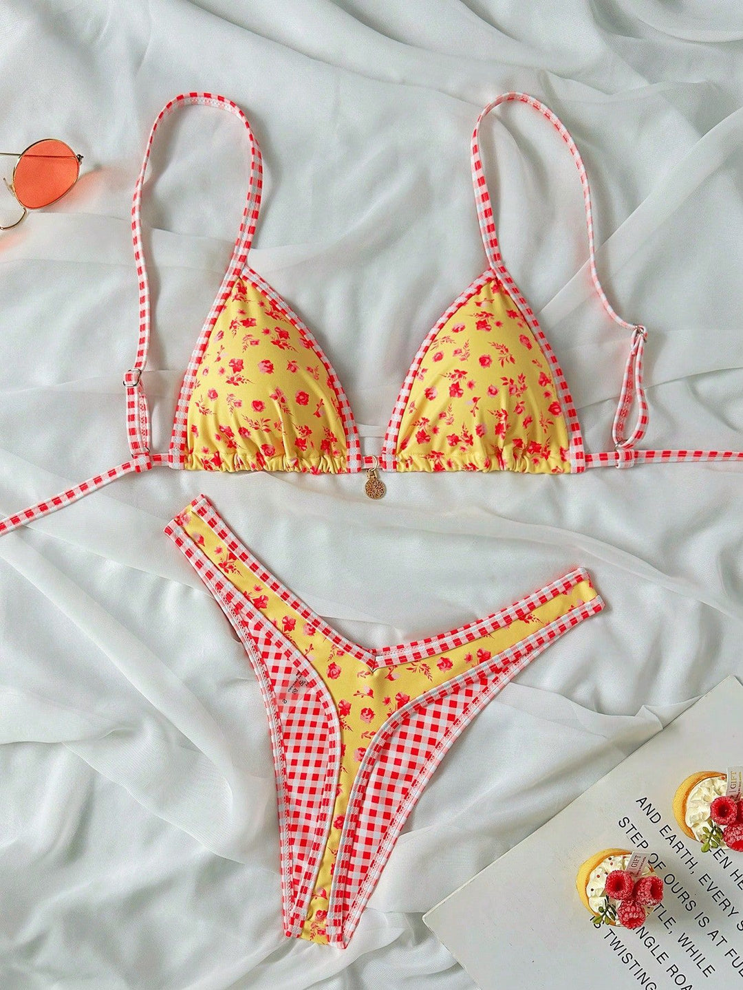 Damen Triangel-Bikini mit Rüschendetails und Karomuster Echo Archiv