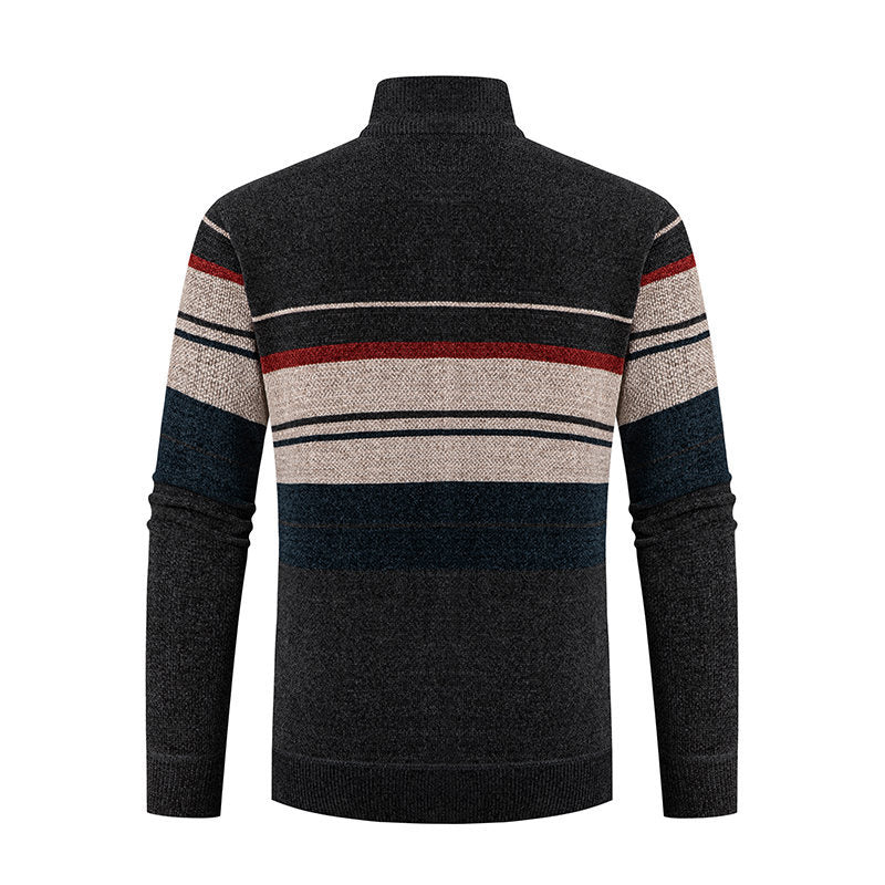 Herren modische Strickjacke mit kontrastierenden Streifen und hochabschließendem Kragen Echoarchiv