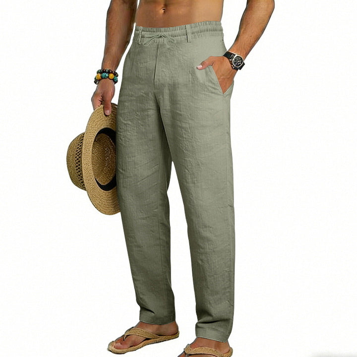 Herren nan luftige Leinen-Relaxhose mit elastischem Komfortbund und geradem Bein Echo Archiv