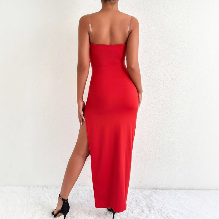 Damen Elegantes Maxikleid mit seitlichem Schlitz und feinen Trägern Echo Archiv