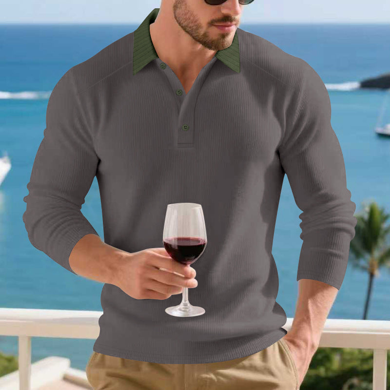 Herren Langarm Poloshirt mit strukturiertem Design und kontrastierendem Stehkragen Echoarchiv