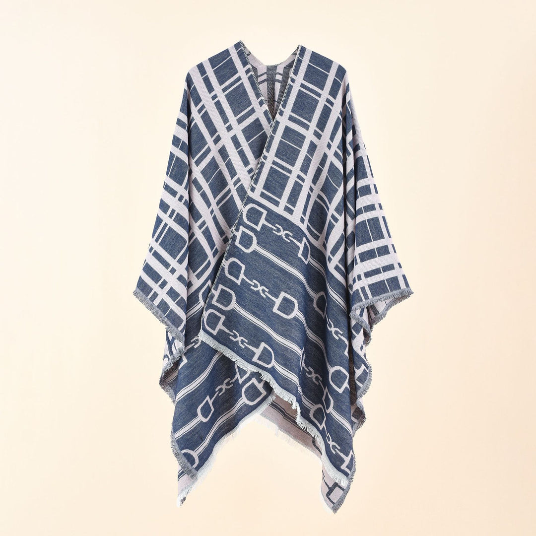 Damen Jacquard-Umhang mit Steigbügel‑Motiv und Fransensaum Echo Archiv