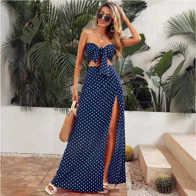 Damen Maxi Kleid mit tiefem V-Ausschnitt und modischem Schlitz Echo Archiv