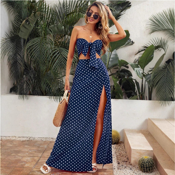 Damen Maxi Kleid mit tiefem V-Ausschnitt und modischem Schlitz Echo Archiv