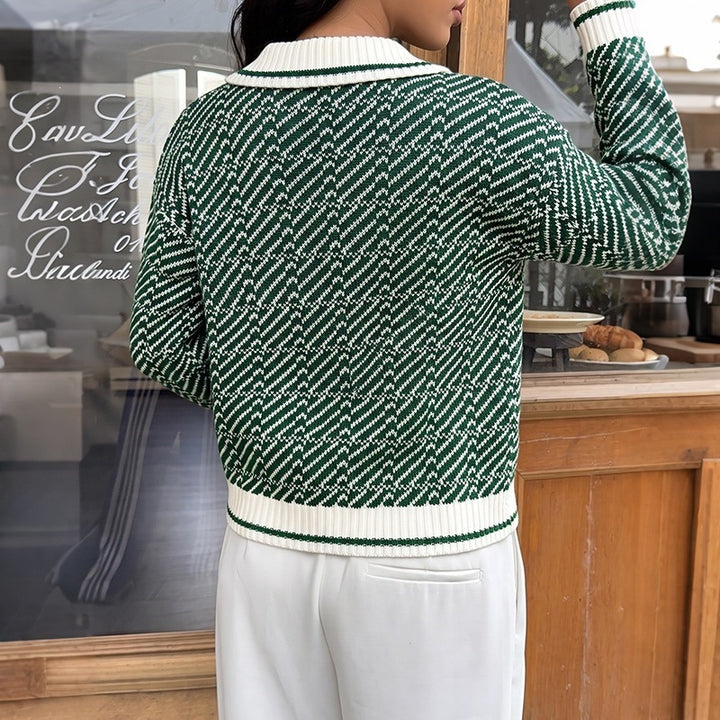 Damen Eleganter Pullover mit Polokragen und Zickzackmuster Echo Archiv