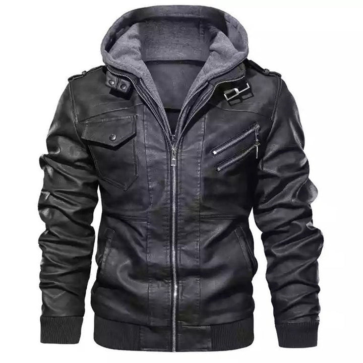Herren Modische Kunstlederjacke mit integriertem Hoodie Echo Archiv
