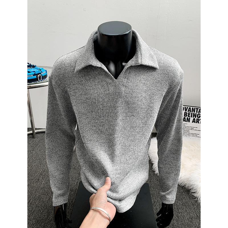 Herren Feinstrick-Polo-Pullover mit offenem Reverskragen und leichter Struktur Echo Archiv