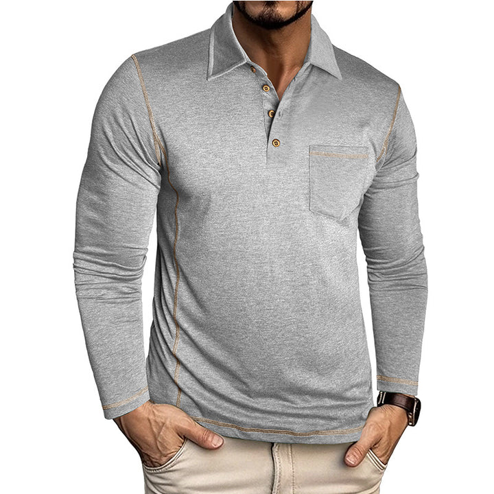 Herren Langarm-Poloshirt mit modischem Knopfdesign und Brusttasche Echoarchiv