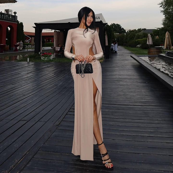 Damen Elegantes Maxikleid mit raffinierten Seitenschlitzen und langen Ärmeln Echo Archiv