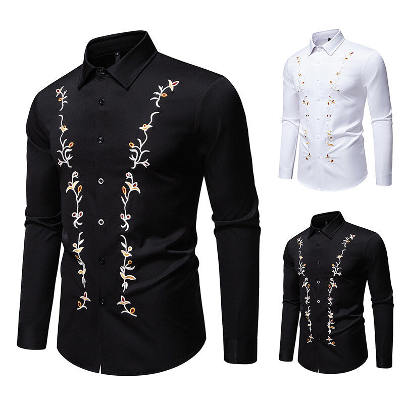 Herren Langarmhemd mit floralen Stickereien Echoarchiv