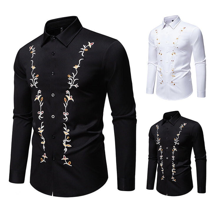 Herren Langarmhemd mit floralen Stickereien Echoarchiv