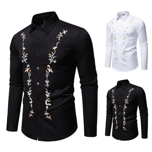 Herren Langarmhemd mit floralen Stickereien Echoarchiv