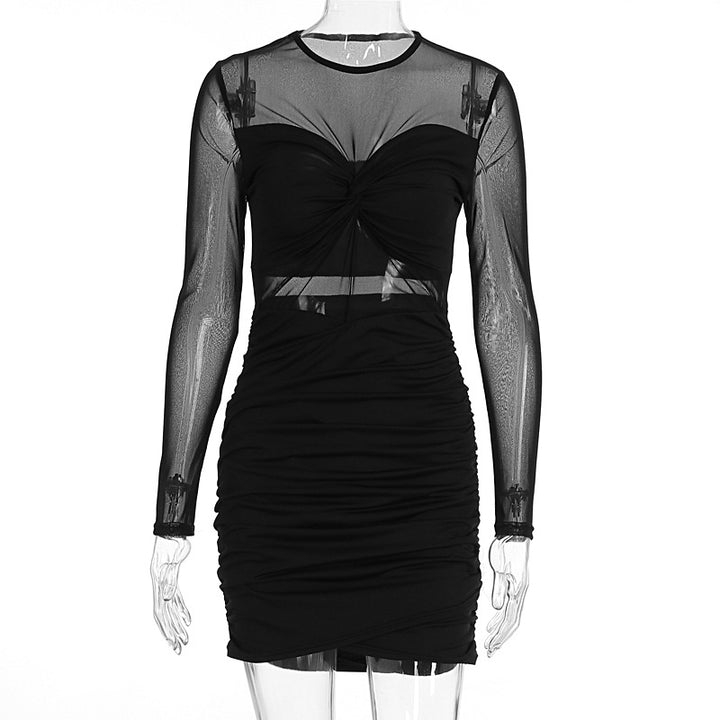 Damen figurbetontes Kleid mit langem Arm und raffiniertem Verknotungsdetail Echo Archiv