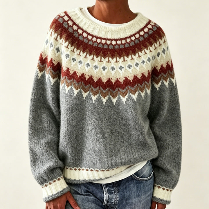Damen Rundhalsausschnitt Norweger-Pullover mit Fair-Isle-Jacquard – Mavelle