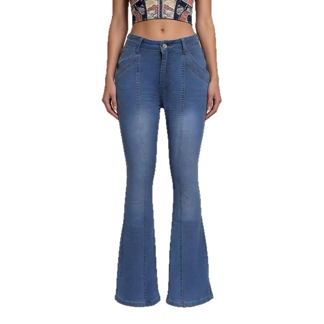 Damen nan hochgeschnittene taillierte Flared-Jeans mit mittiger Nahtführung und figurformender Hüftpartie Echo Archiv