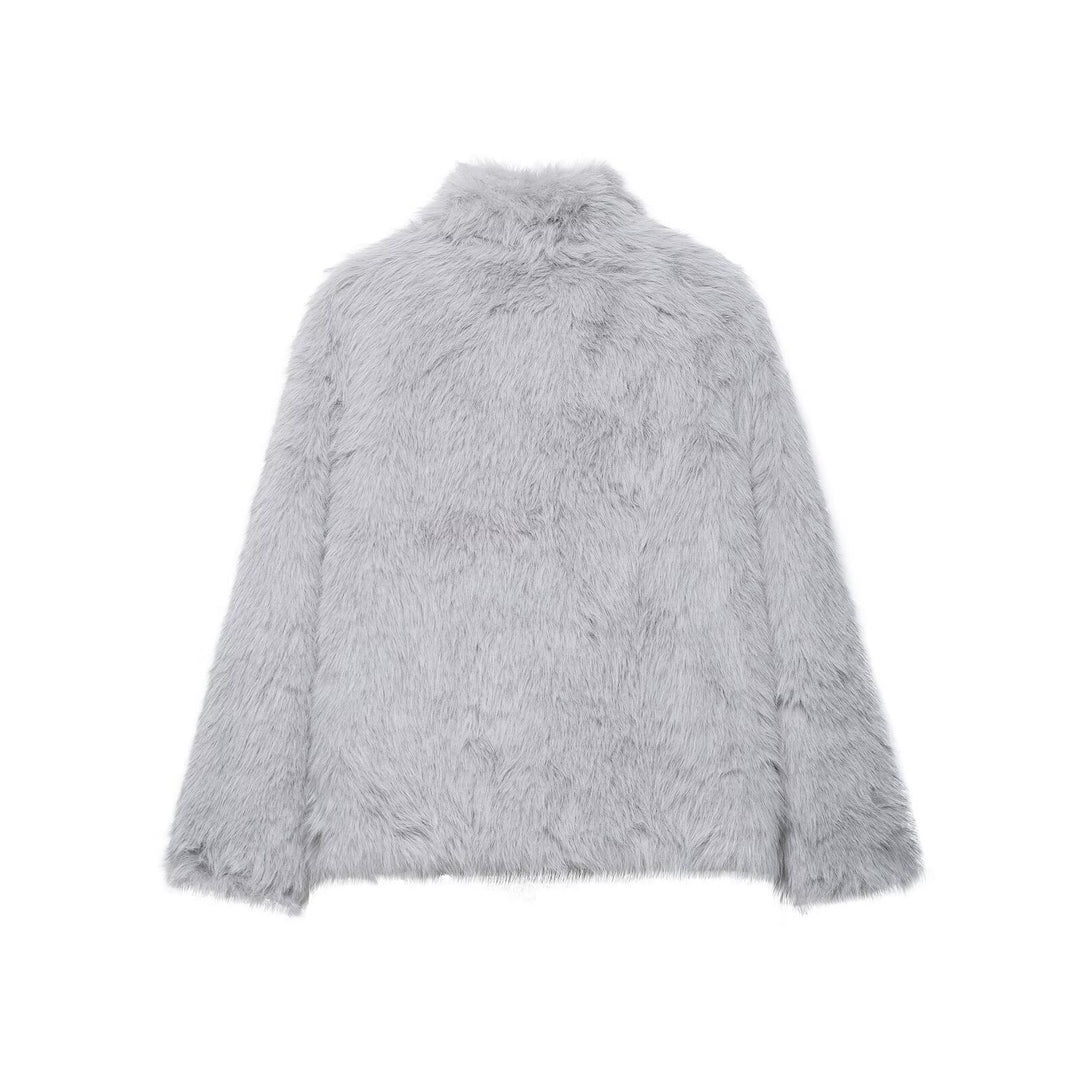 Damen Kurze Faux‑Fur Jacke mit Schalkragen und Boxy‑Schnitt Echoarchiv