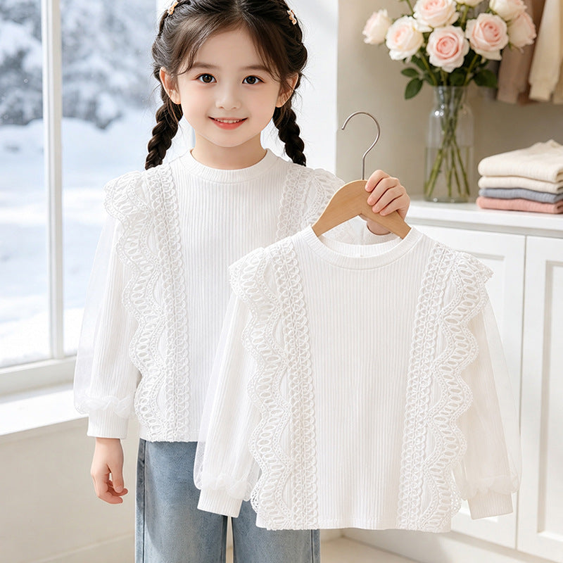 Mädchen elegante Rüschenbluse mit transparenter Tüllverzierung Echo Archiv