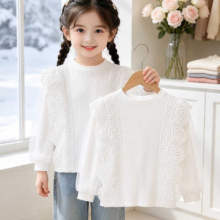 Mädchen elegante Rüschenbluse mit transparenter Tüllverzierung Echo Archiv