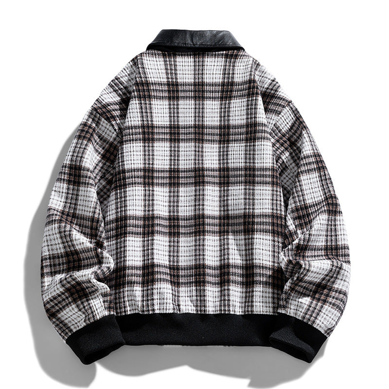 Herren Kariertes Overshirt-Blouson mit kontrastierendem Kunstlederkragen und Rippbündchen Echo Archiv