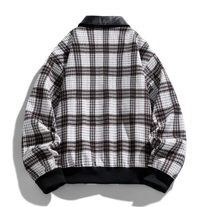 Herren Kariertes Overshirt-Blouson mit kontrastierendem Kunstlederkragen und Rippbündchen Echo Archiv
