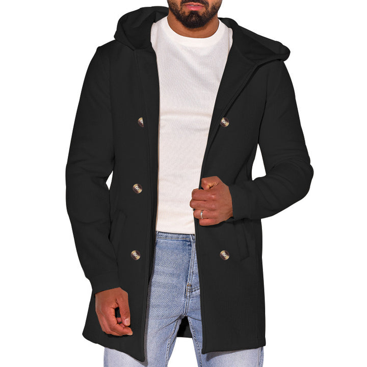 Herren modische Jacke mit Kapuze und doppelter Knopfleiste Echoarchiv