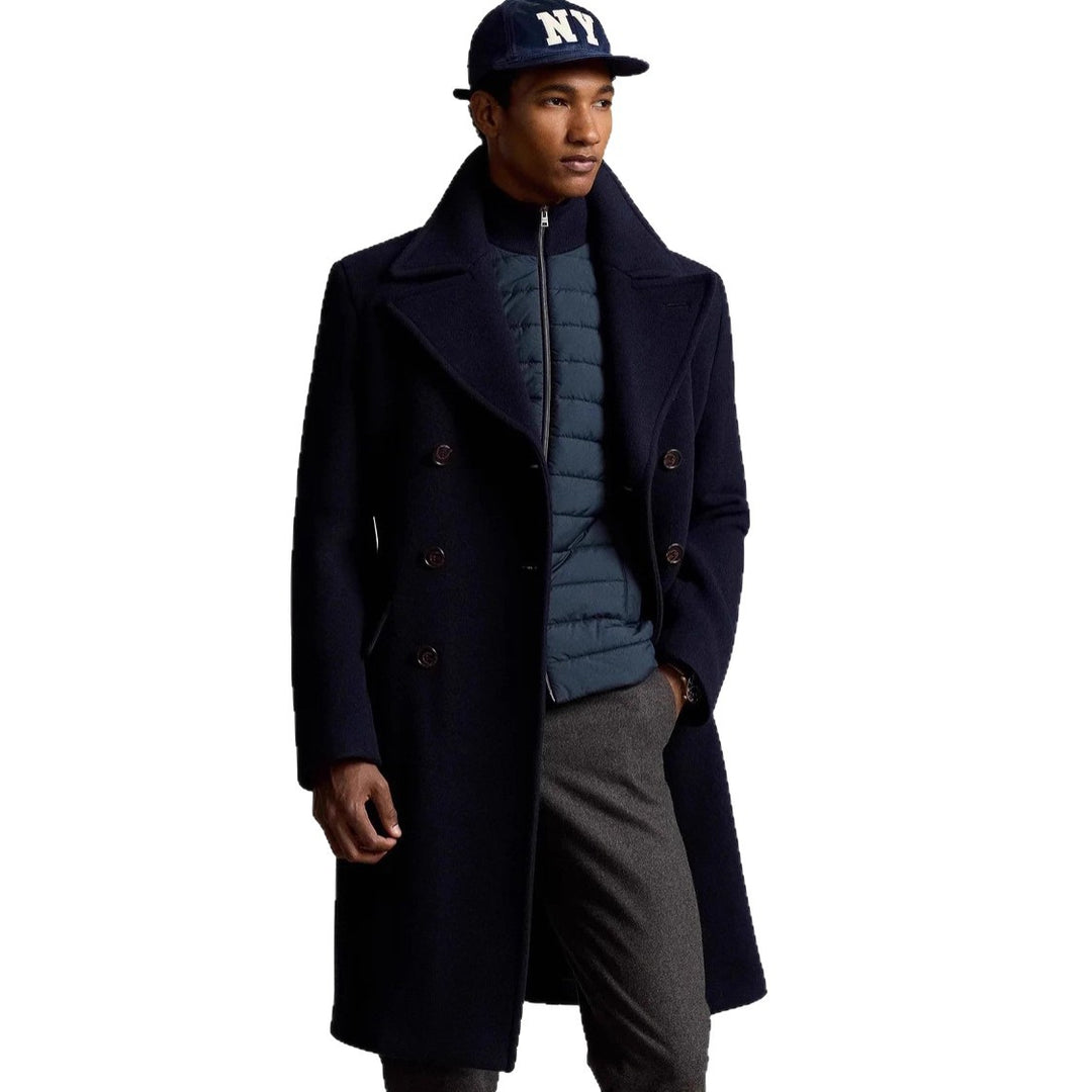 Herren eleganter doppelter Wollmantel mit abnehmbarer Steppjacke Echoarchiv