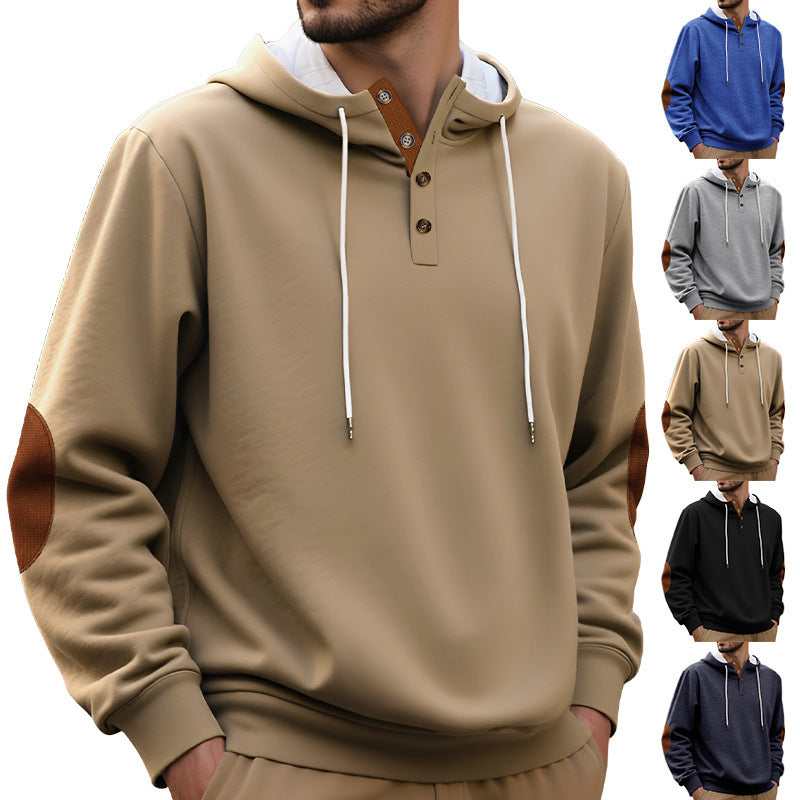 Herren Kapuzenpullover mit modernem Knopfleisten-Design und verstärkten Ellbogenpatches Echoarchiv
