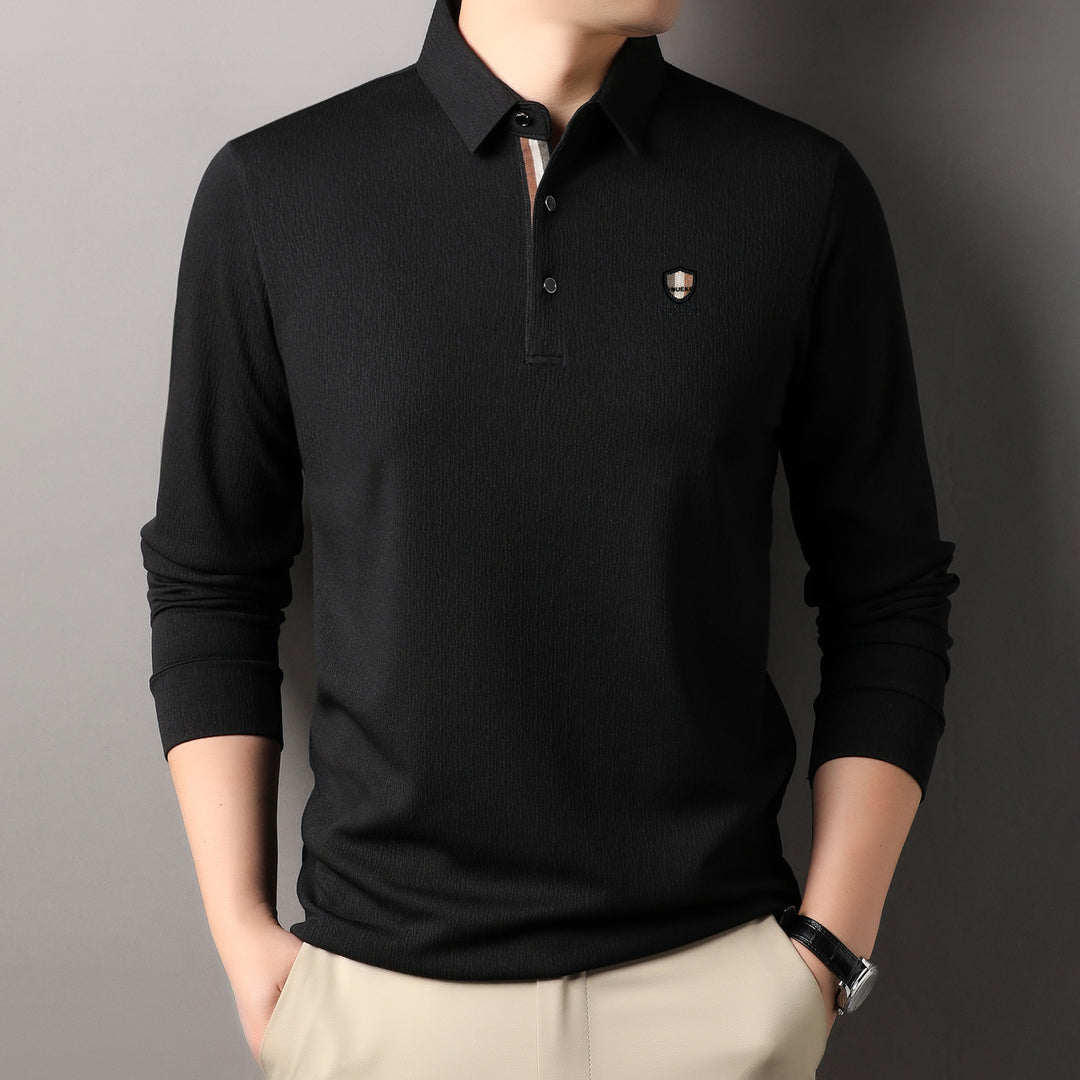 Herren elegantes Langarm Poloshirt mit strukturiertem Material und sportlichem Design Echoarchiv