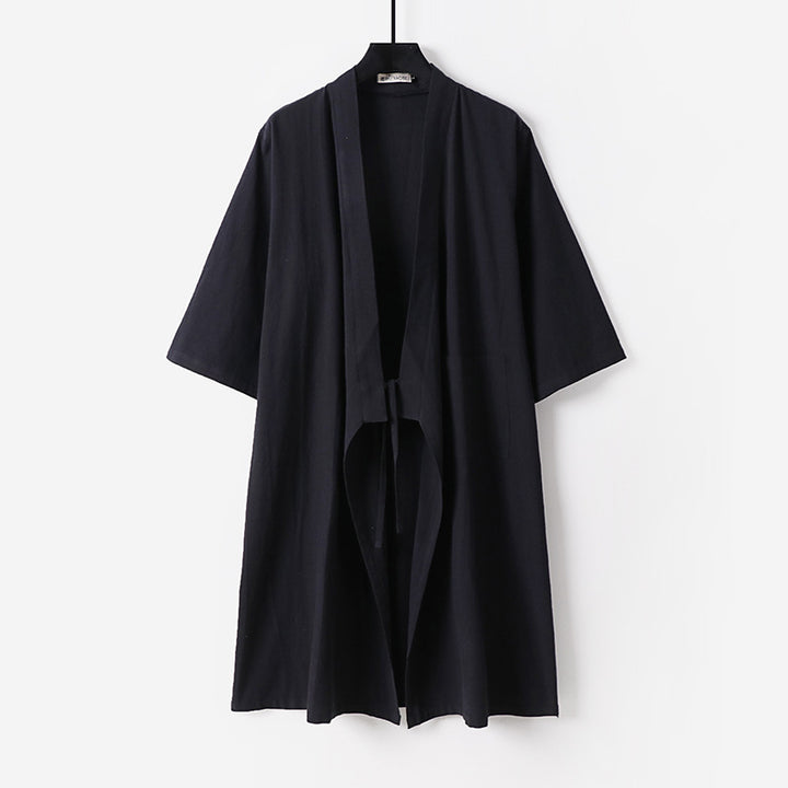 Unisex Oversize Kimono-Mantel aus Baumwollmischung mit Bindeband und Dreiviertelärmeln Echoarchiv